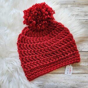 Infant Santa Hat, Chunky Knit Pom Pom- Burgundy